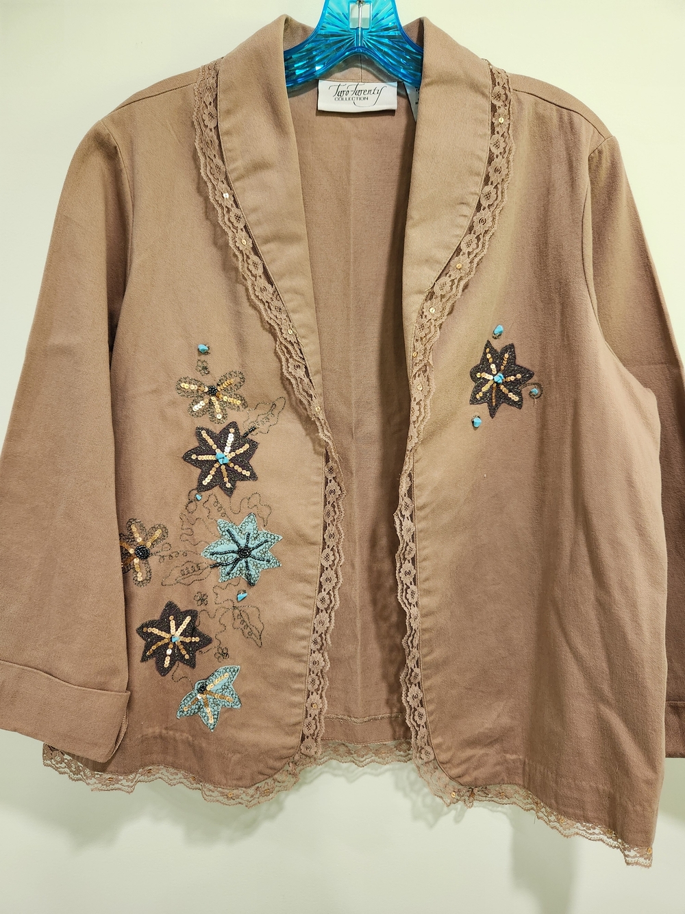 Two Twenty VintageTan Embroidered Open-Front Jacket